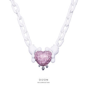 Madebydizon 潮流博主小熊 联名款 满钻粉红米奇爱心项链小众情侣