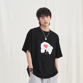 PCLP(PERCLIPS)小熊爱心短袖 国潮牌夏季宽松情侣半袖t恤2021新款