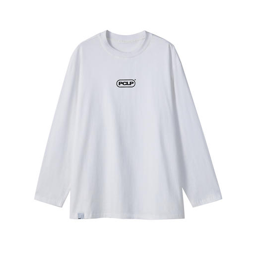 PCLP(PERCLIPS)白色纯棉长袖T恤国潮牌情侣白t内搭打底衫男上衣服 商品图4
