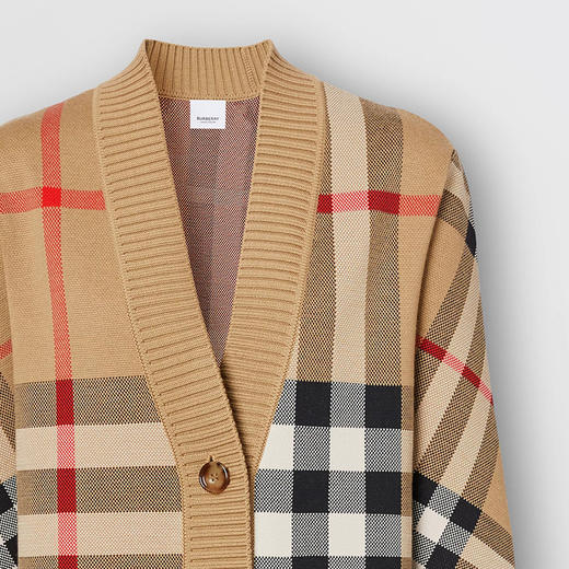 【一】BURBERRY 巴宝莉 女士格纹科技羊毛提花开衫 典藏米色 8039153 A7026 商品图3