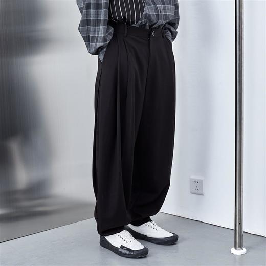 PCLP(PERCLIPS) 打褶垂感西裤 立体剪裁褶皱灯笼裤型宽松西装裤 商品图0