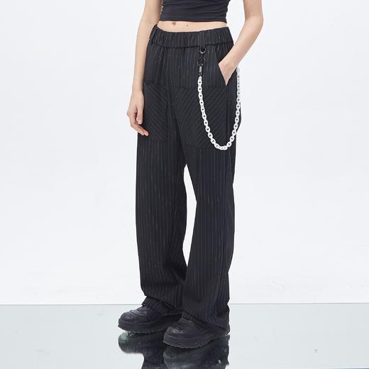 PCLP(PERCLIPS) 条纹西裤休闲长裤 白色裤链微喇叭裤型西装裤 商品图0