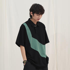 PCLP(PERCLIPS) 拼色短袖POLO衫 国潮牌夏季宽松日系有翻领半袖男