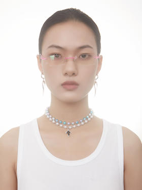 QZC2000 原创双层梦幻珍珠十字架边钻吊坠项链 小众设计