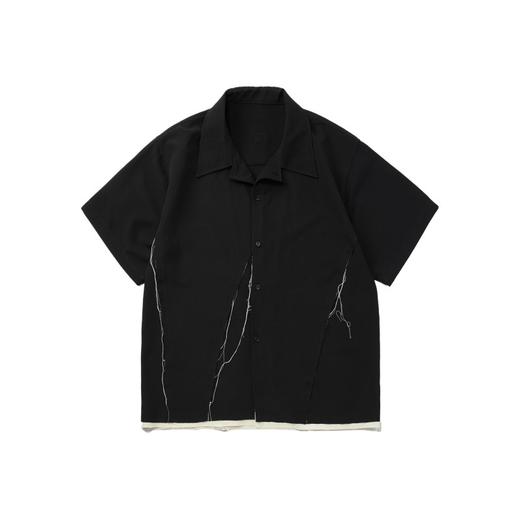 PCLP(PERCLIPS) 毛边破坏短袖衬衫国潮牌黑色休闲夏季半袖衬衣男 商品图4