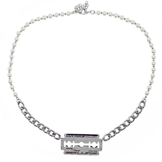 2020新款珍珠刀片项链小众设计感项链明星同款土酷链子男钛钢项链 商品图2