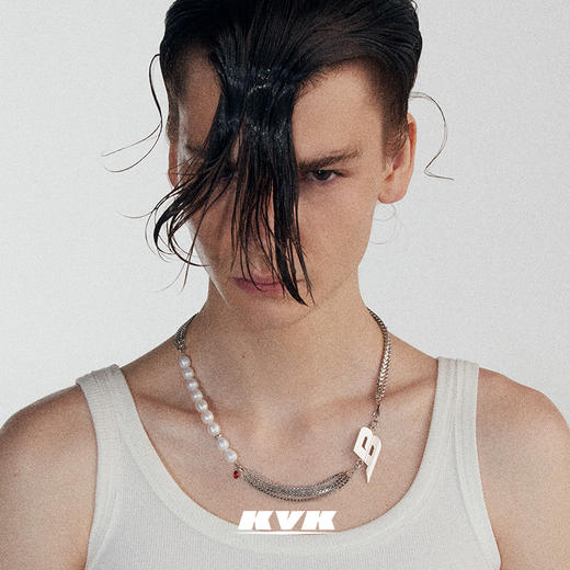 KVK珍珠拼接字母项链女925银2021年新款锁骨链吊坠情侣饰品配饰 商品图2