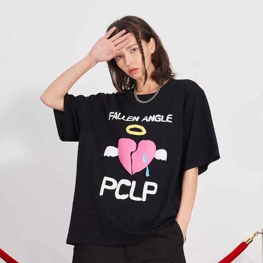 PCLP(PERCLIPS) 裂心LOGO潮流印花短袖男国潮牌纯棉宽松半袖t恤男 商品图3