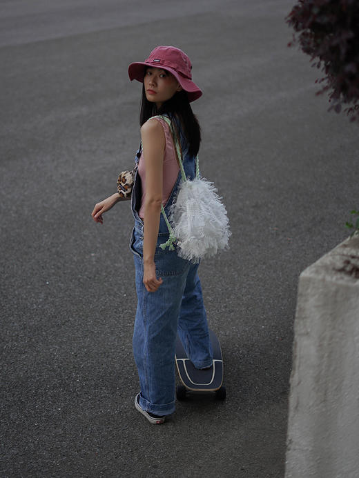 〖HIDDE NN OTES〗夏季抽绳束口袋 仙气薄纱方格流苏ins双肩背包 商品图1