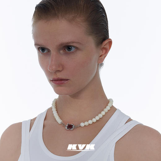 KVK白玉串珠拼接红宝石项链2021新款小众设计感轻奢小众女锁骨链 商品图1