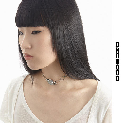 QZC2000 时间怀表不锈钢钛钢圆环拼接吊坠颈链可调节扣项链男女款 商品图2