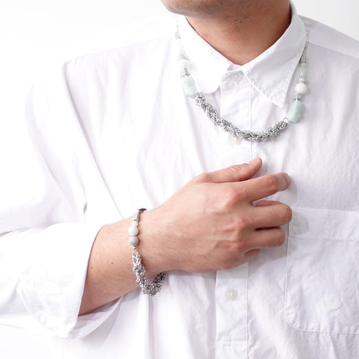 MADE BY DIZON 国风人造玉石锆石满钻手链 男女款 手工钢链编织链 商品图1