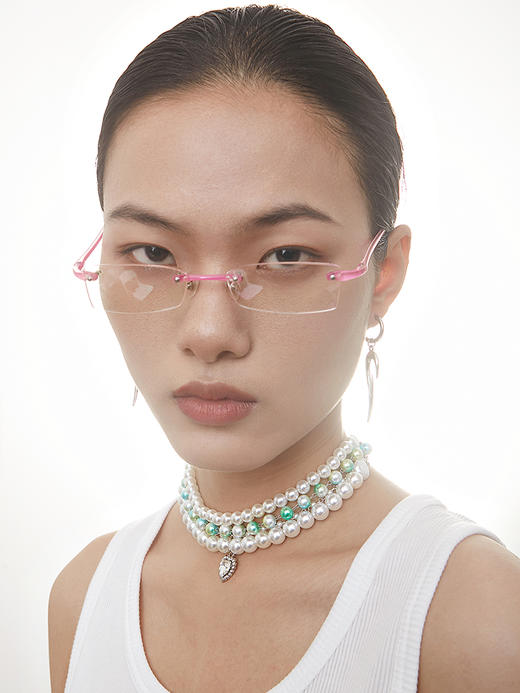 权正长 原创复古多层叠戴珍珠爱心宝石吊坠锁骨链项链 小众设计 商品图0