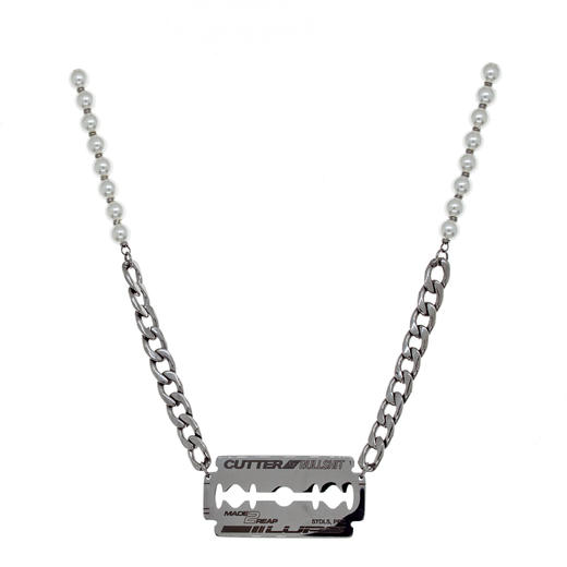 2020新款珍珠刀片项链小众设计感项链明星同款土酷链子男钛钢项链 商品图1