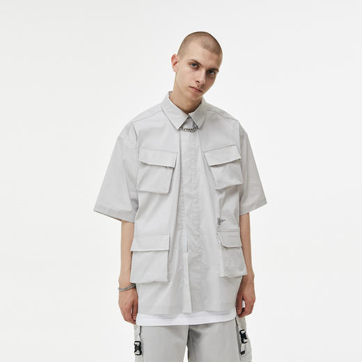 FPA(VENGETICE) 多口袋门襟拉链透气短袖衬衫 国潮立领休闲工装男 商品图3