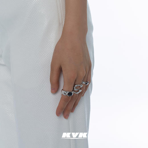 KVK戒指女夏925银轻奢小众设计感简约冷淡风毒蚀组合戒指套装潮 商品图0