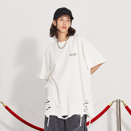 PCLP(PERCLIPS) 割烂破坏烫唛潮流印花短袖男国潮牌宽松半袖t恤男 商品图3