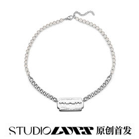 2020新款珍珠刀片项链小众设计感项链明星同款土酷链子男钛钢项链