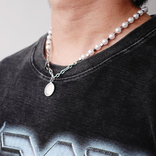 made by dizon 向日葵珍珠项链 潮流叠带搭配衬衣项链 全手术钢 商品图1