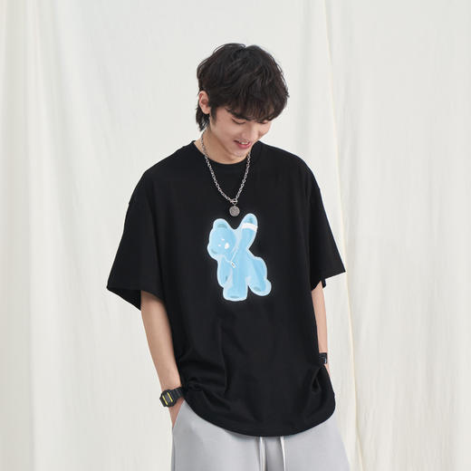 PCLP(PERCLIPS) 蓝色小熊短袖 国潮牌夏季纯棉宽松圆领半袖t恤男 商品图2