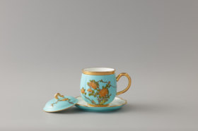 夫人瓷西湖蓝元杭瓜棱树枝茶杯碟四件套280ml