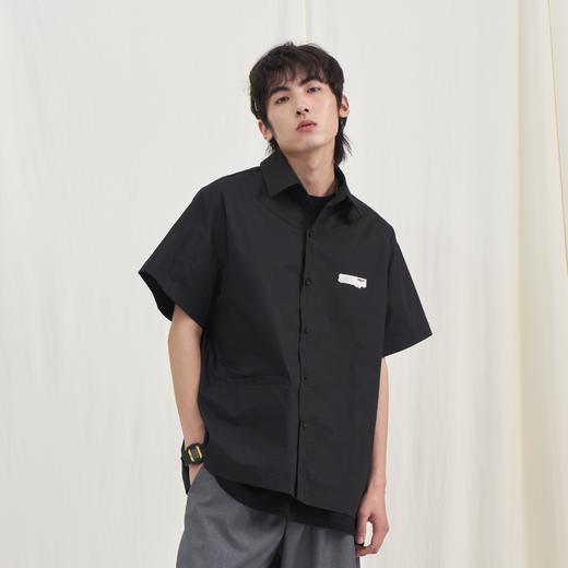 PCLP(PERCLIPS) 烫唛短袖衬衫 国潮牌休闲宽松纯色白色半袖衬衣男 商品图1