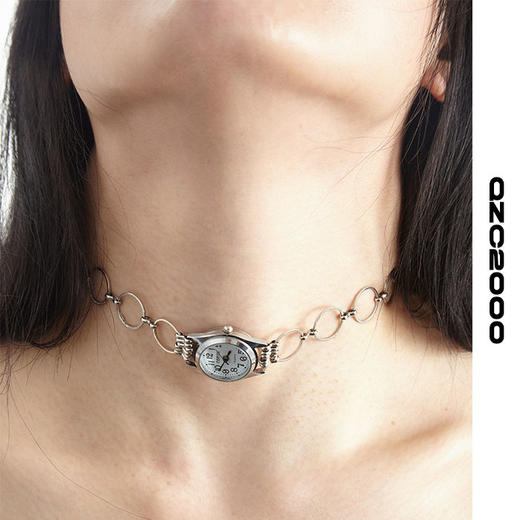 QZC2000 时间怀表不锈钢钛钢圆环拼接吊坠颈链可调节扣项链男女款 商品图4