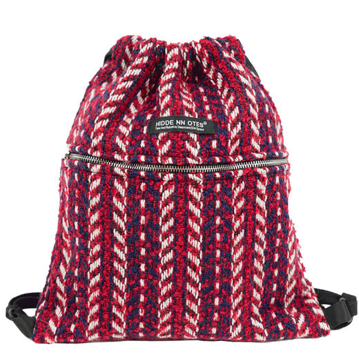 〖HIDDE NN OTES〗原创抽绳包 红色编织条纹呢子简约双肩包女 商品图4