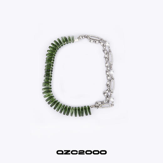 QZC2000 时装亚克力叶子拼接珍珠镶钻珠铁链磁铁吸扣项链男女饰品 商品图0