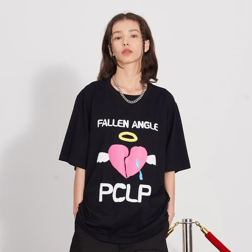 PCLP(PERCLIPS) 裂心LOGO潮流印花短袖男国潮牌纯棉宽松半袖t恤男 商品图0