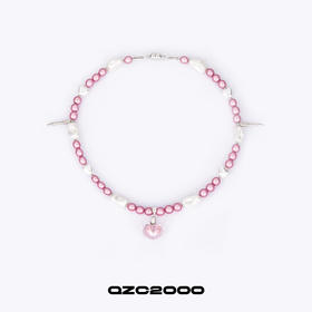 QZC Y2K爱心吊坠反光粉梦幻珠爱心异形珍珠磁铁吸扣项链男女同款