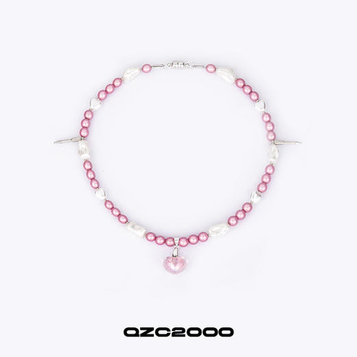 QZC Y2K爱心吊坠反光粉梦幻珠爱心异形珍珠磁铁吸扣项链男女同款 商品图0