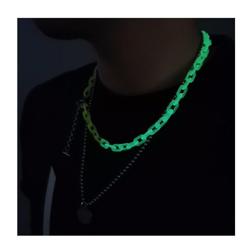 DIZON 夜光香味套装锁骨链男 双层钛钢圆牌项链 哑光锁链香薰链 商品图1