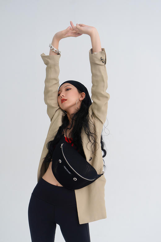 〖HIDDE NN OTES〗原创单肩包百搭链条网格斜挎水饺型黑色腰包ins 商品图1