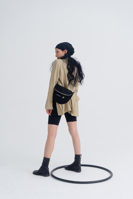 〖HIDDE NN OTES〗原创单肩包百搭链条网格斜挎水饺型黑色腰包ins 商品图2