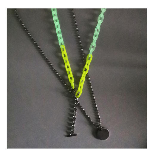 DIZON 夜光香味套装锁骨链男 双层钛钢圆牌项链 哑光锁链香薰链 商品图3