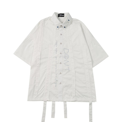 PCLP(PERCLIPS) 白色飘带短袖衬衫 夏季薄款休闲男士衬衣宽松潮 商品图4