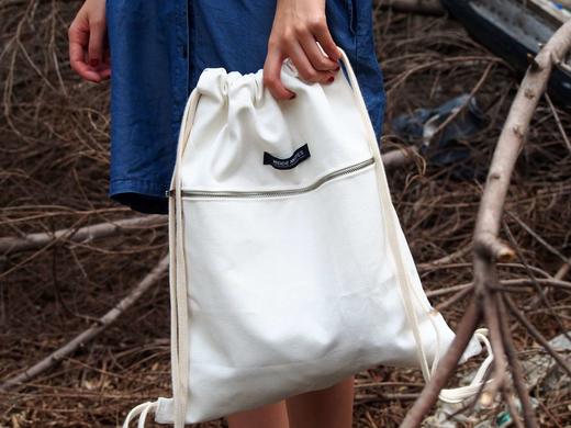 〖HIDDE NN OTES〗原创抽绳包 抽口双肩包学生书包白色帆布抽绳包 商品图1