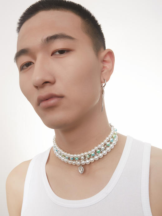 权正长 原创复古多层叠戴珍珠爱心宝石吊坠锁骨链项链 小众设计 商品图2