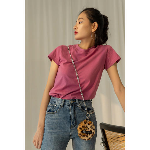 〖HIDDENNOTES〗自制 半高领basic基础纯色精梳棉透气修身短袖T恤 商品图0