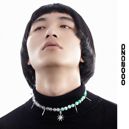 QZC2000 翡翠绿珍珠拼接粉粹珠八角形吊坠磁铁吸扣项链男女饰品 商品图3