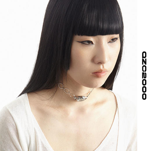 QZC2000 时间怀表不锈钢钛钢圆环拼接吊坠颈链可调节扣项链男女款 商品图3