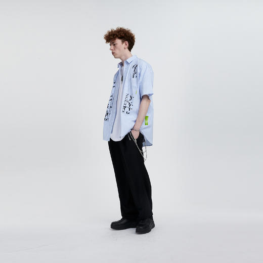 FPA(VENGETICE) 印花条纹短袖衬衫 宽松休闲国潮牌衬衣男嘻哈街头 商品图3