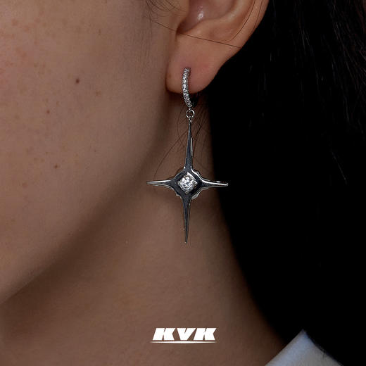 KVK十字架耳环高级感镶钻耳钉轻奢小众设计感简约耳坠耳饰品女潮 商品图3
