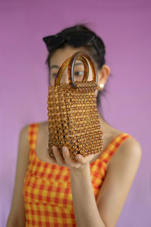 〖HIDDENNOTES〗 法式vintage玳瑁色复古串珠 春夏水桶包小包 商品图0