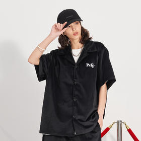 PCLP(PERCLIPS) 星星丝绒短袖衬衫国潮牌休闲宽松纯色半袖衬衣男