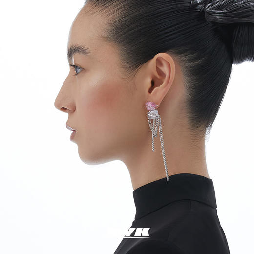 KVK桃花晶石流苏耳饰小众设计2021新款耳钉气质高级耳环配饰耳坠 商品图2