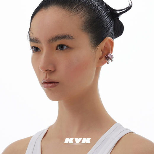KVK2021新款耳环耳夹无耳洞女桃花晶石耳夹小众设计感耳饰女饰品 商品图2