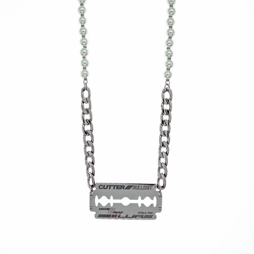 2020新款珍珠刀片项链小众设计感项链明星同款土酷链子男钛钢项链 商品图3