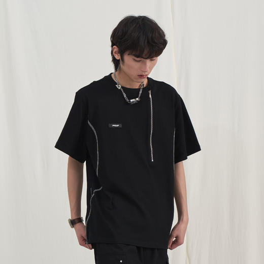 PCLP(PERCLIPS) 拉链坎线胶牌短袖夏季国潮牌潮流宽松圆领半袖t恤 商品图0